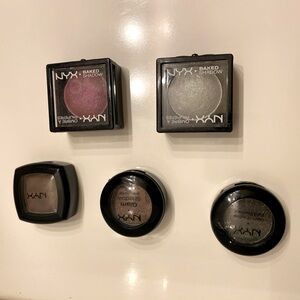 NYX eyeshadows 2x baked shadow, 2x glam shadow, 1x dark brown GS07, GS09, BSH07